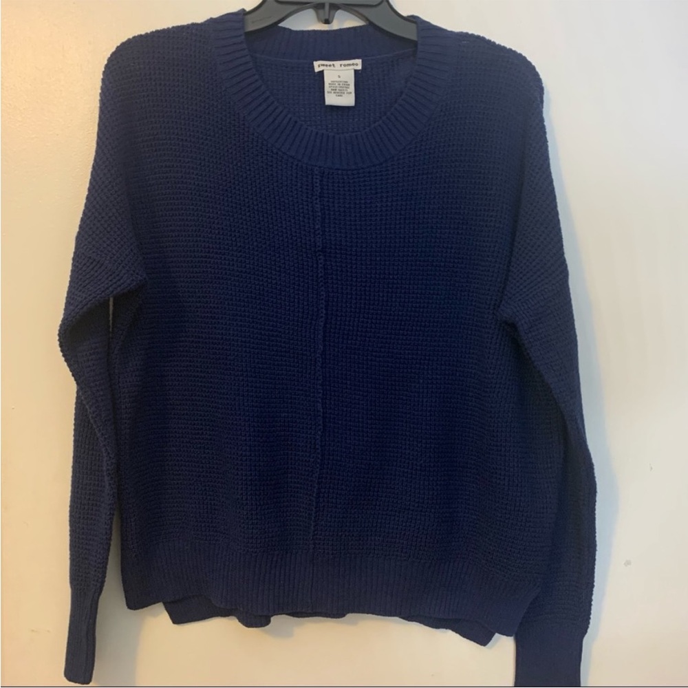 NWOT Sweet Romeo Front Seam Sweater Shirt Top Navy Blue Size S
